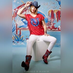 Double D Ranch Red Sequin Fringw TOP NEW W/tag XL